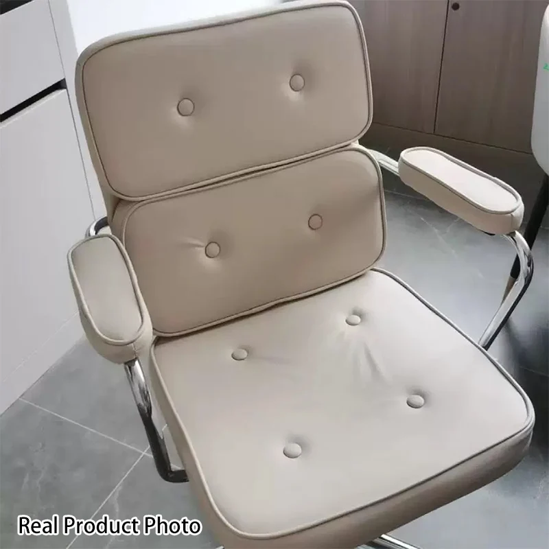 Modern Minimalist Lift Swivel Rectangular Square Metal PU Leather Desk Chair Backrest Armrest For Home Office