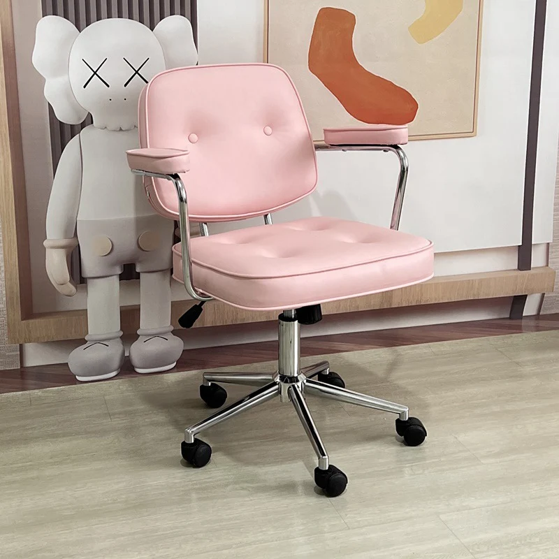 Modern Minimalist Lift Swivel Rectangular Square Metal PU Leather Desk Chair Backrest Armrest For Home Office