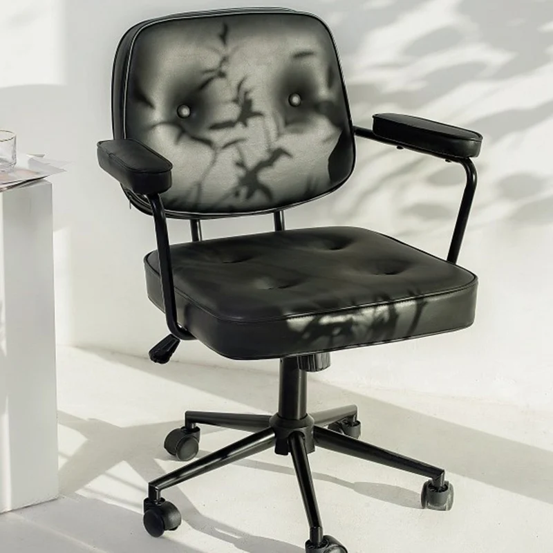 Modern Minimalist Lift Swivel Rectangular Square Metal PU Leather Desk Chair Backrest Armrest For Home Office