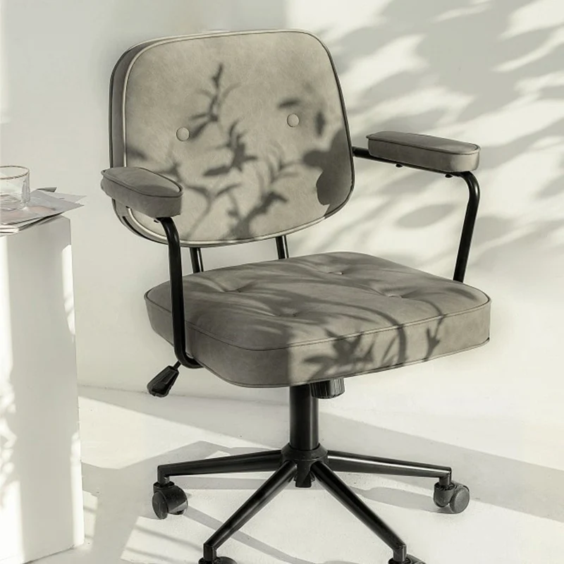 Modern Minimalist Lift Swivel Rectangular Square Metal PU Leather Desk Chair Backrest Armrest For Home Office