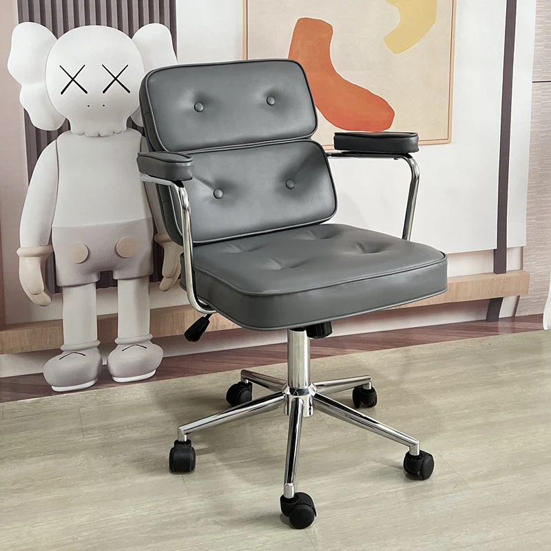 Modern Minimalist Lift Swivel Rectangular Square Metal PU Leather Desk Chair Backrest Armrest For Home Office