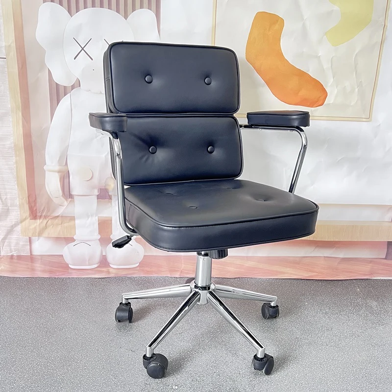 Modern Minimalist Lift Swivel Rectangular Square Metal PU Leather Desk Chair Backrest Armrest For Home Office