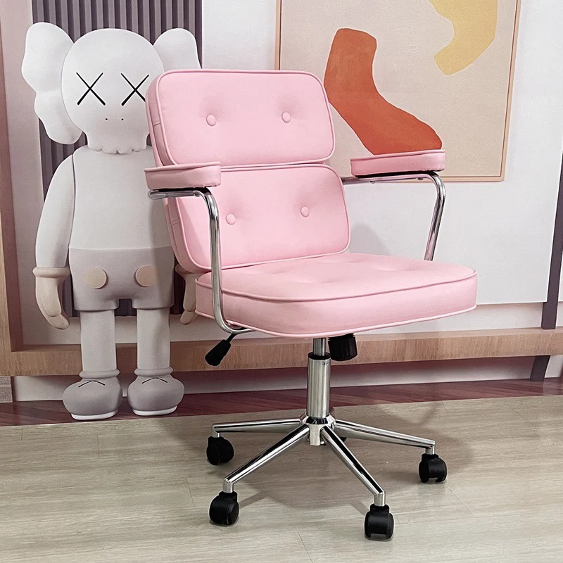 Modern Minimalist Lift Swivel Rectangular Square Metal PU Leather Desk Chair Backrest Armrest For Home Office