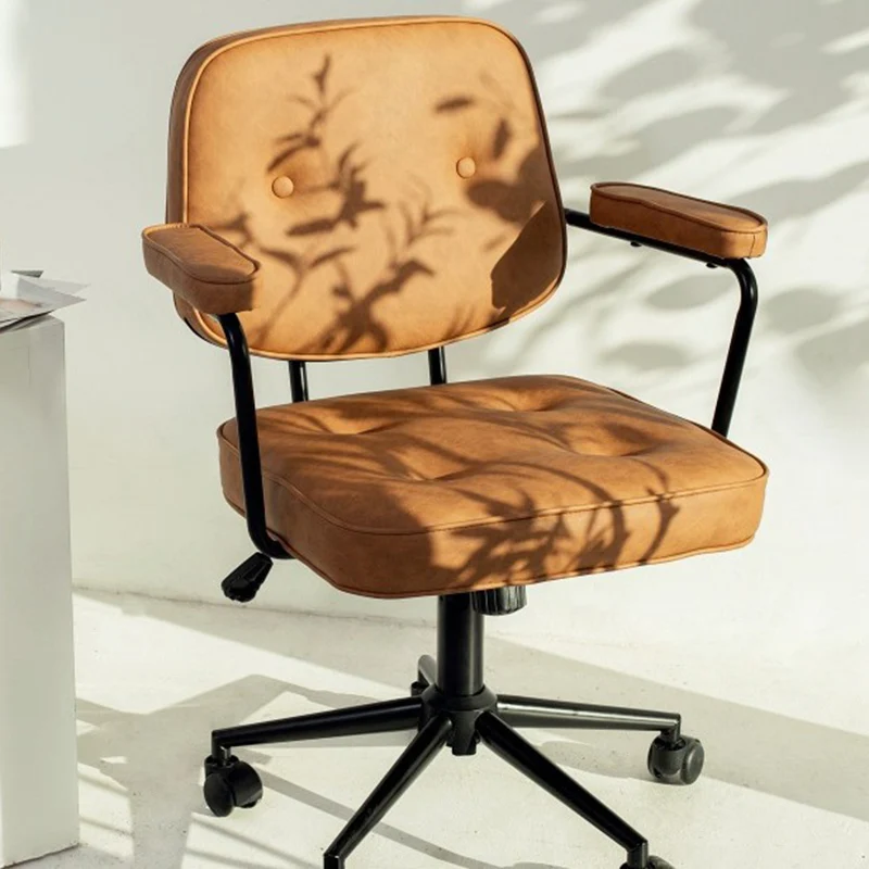 Modern Minimalist Lift Swivel Rectangular Square Metal PU Leather Desk Chair Backrest Armrest For Home Office