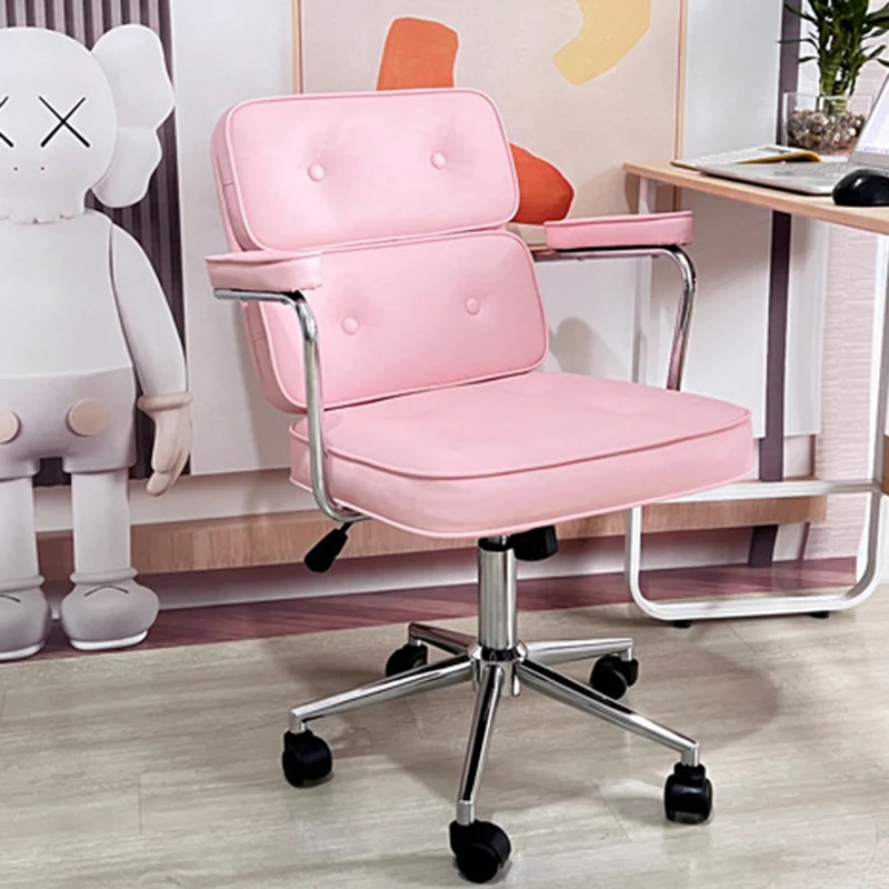 Modern Minimalist Lift Swivel Rectangular Square Metal PU Leather Desk Chair Backrest Armrest For Home Office