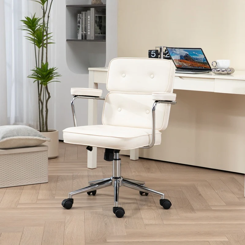 Modern Minimalist Lift Swivel Rectangular Square Metal PU Leather Desk Chair Backrest Armrest For Home Office