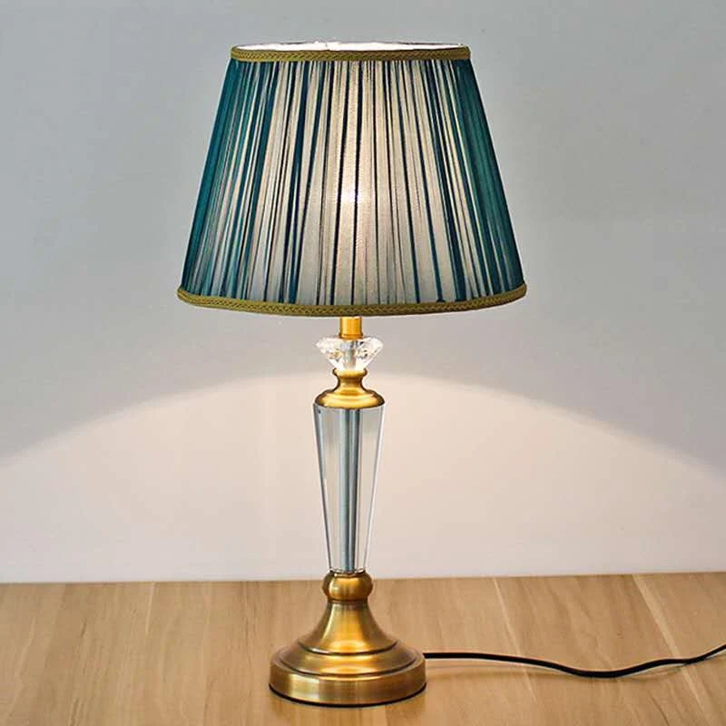 Traditional European Drum Iron Crystal Fabric 1-Light Table Lamp For Living Room