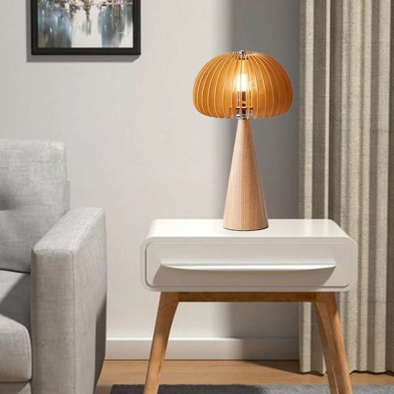 Traditional Vintage Oval Iron Wood 1-Light Table Lamp For Living Room