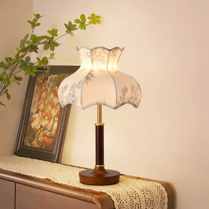 Traditional French Dome Metal Wood Fabric 1-Light Table Lamp For Bedroom