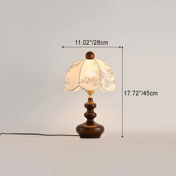 Traditional French Dome Metal Wood Fabric 1-Light Table Lamp For Bedroom