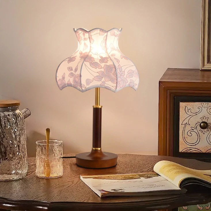 Traditional French Dome Metal Wood Fabric 1-Light Table Lamp For Bedroom