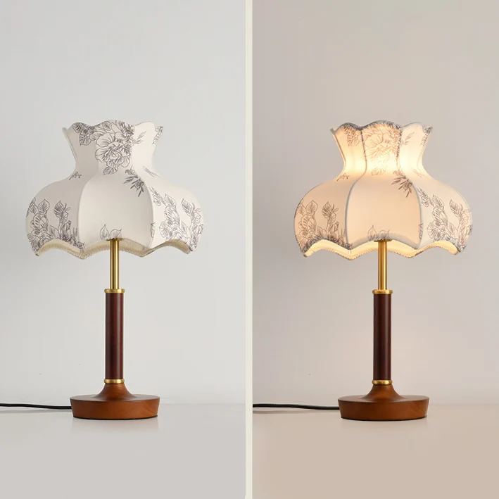 Traditional French Dome Metal Wood Fabric 1-Light Table Lamp For Bedroom