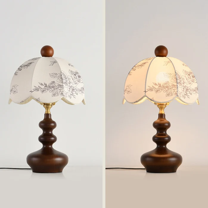 Traditional French Dome Metal Wood Fabric 1-Light Table Lamp For Bedroom