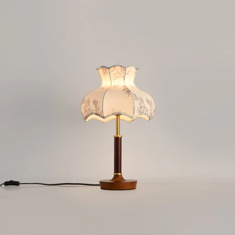 Traditional French Dome Metal Wood Fabric 1-Light Table Lamp For Bedroom