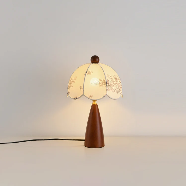 Traditional French Dome Metal Wood Fabric 1-Light Table Lamp For Bedroom
