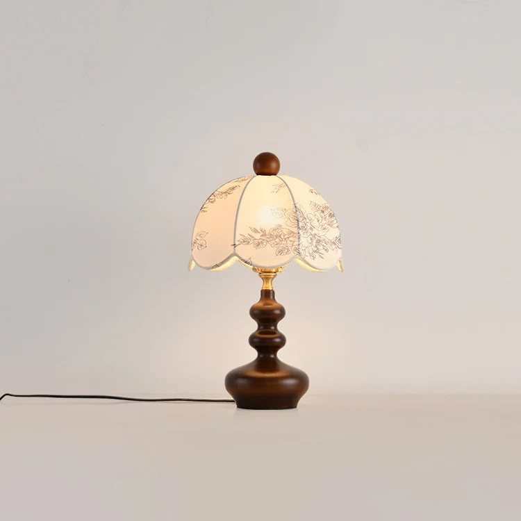 Traditional French Dome Metal Wood Fabric 1-Light Table Lamp For Bedroom