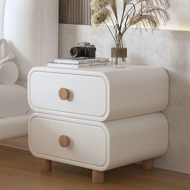 Contemporary Scandinavian Square Microfiber Leather Eco-Friendly Engineered Wood Nightstand 2-Drawer For Bedroom