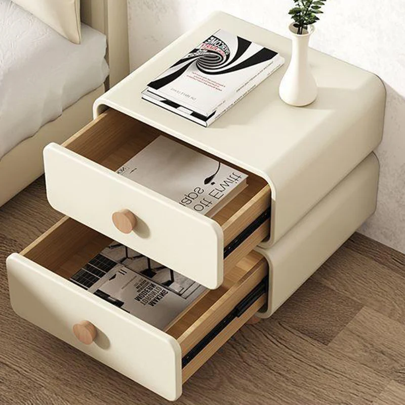 Contemporary Scandinavian Square Microfiber Leather Eco-Friendly Engineered Wood Nightstand 2-Drawer For Bedroom