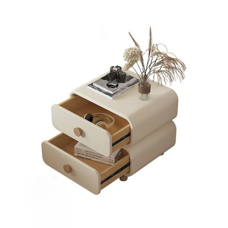 Contemporary Scandinavian Square Microfiber Leather Eco-Friendly Engineered Wood Nightstand 2-Drawer For Bedroom
