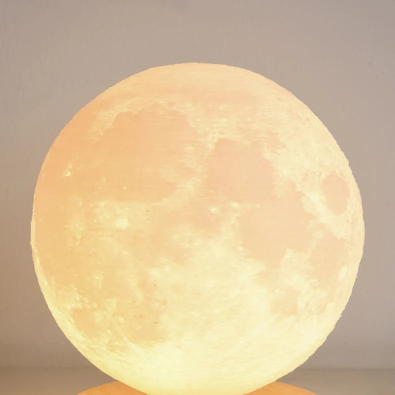 Contemporary Simplicity Starry Sky Moon PLA Round Shade Wood 1-Light Night Light Table Lamp For Bedroom