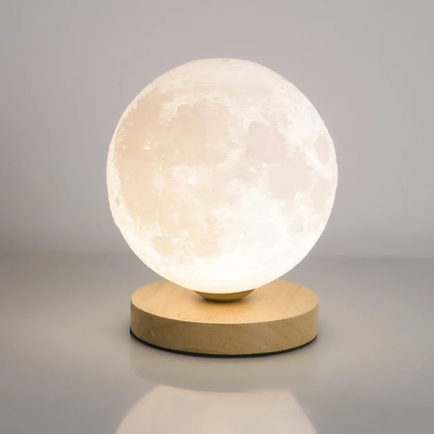 Contemporary Simplicity Starry Sky Moon PLA Round Shade Wood 1-Light Night Light Table Lamp For Bedroom