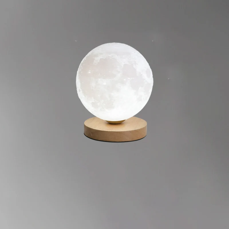 Contemporary Simplicity Starry Sky Moon PLA Round Shade Wood 1-Light Night Light Table Lamp For Bedroom