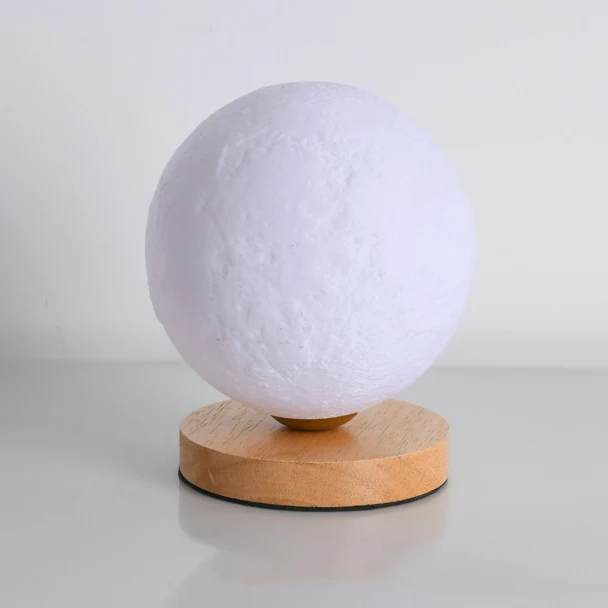 Contemporary Simplicity Starry Sky Moon PLA Round Shade Wood 1-Light Night Light Table Lamp For Bedroom