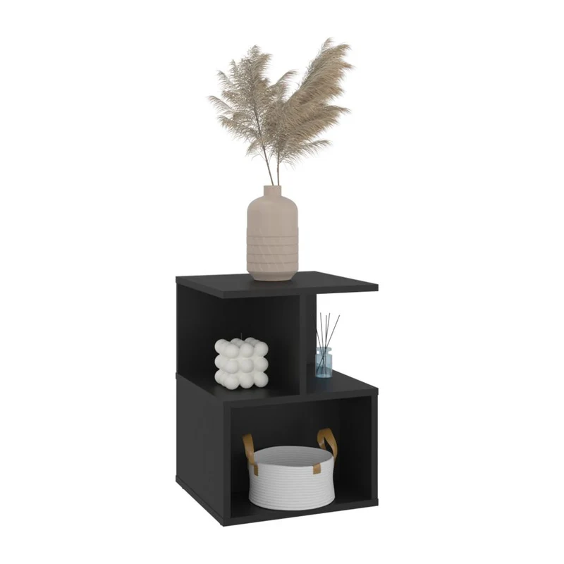 Mesa de Noche Ocaso, Wengue, Con variedad de entrepaños para ubicar objetos, diseño moderno ZF