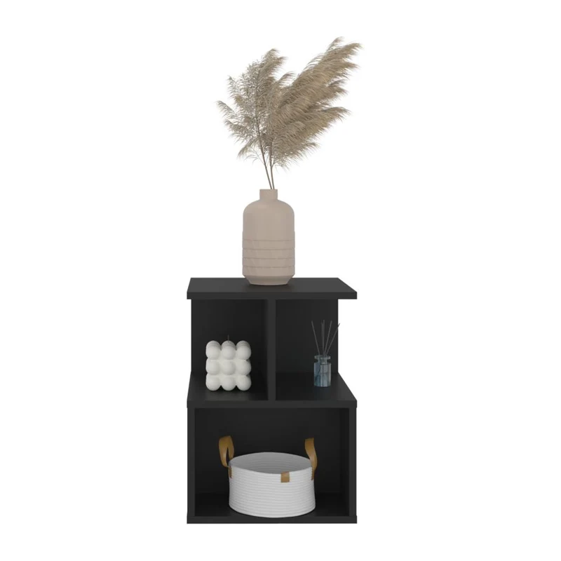 Mesa de Noche Ocaso, Wengue, Con variedad de entrepaños para ubicar objetos, diseño moderno ZF