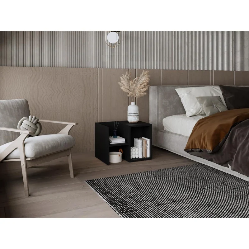 Mesa de Noche Ocaso, Wengue, Con variedad de entrepaños para ubicar objetos, diseño moderno ZF