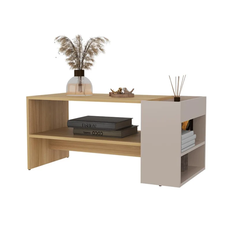 Mesa de Centro Larga Adel, Capri y Fresno Europeo, con Amplio Espacio para Decoración ZF