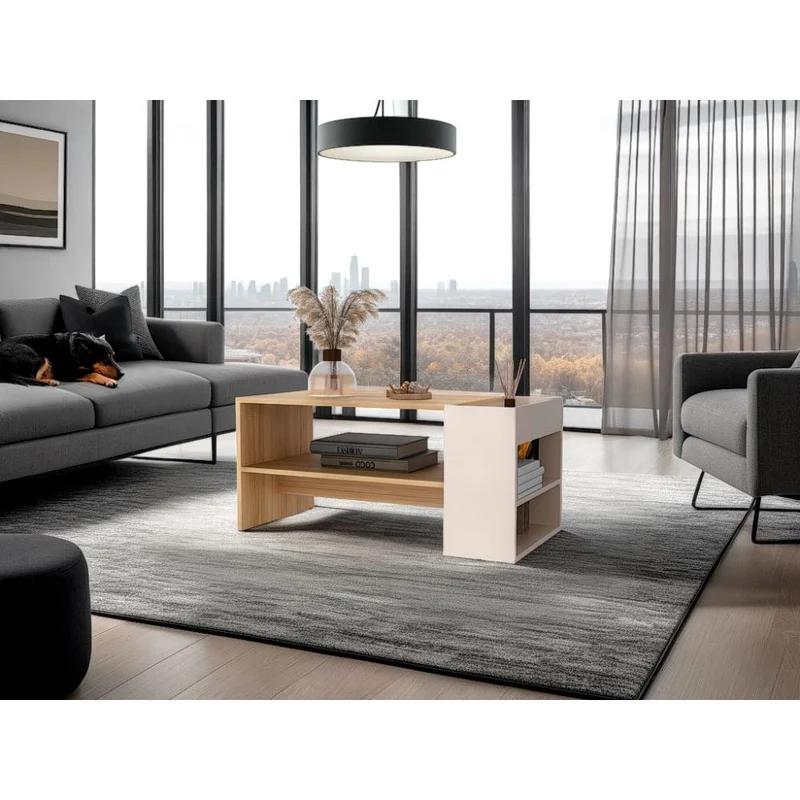 Mesa de Centro Larga Adel, Capri y Fresno Europeo, con Amplio Espacio para Decoración ZF