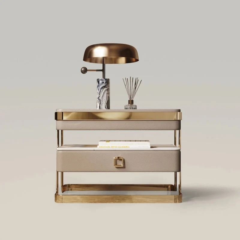 Italian Rock Plate Nightstand Storage Glass Bedside Table
