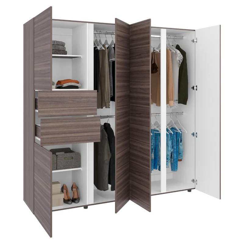 Clóset Antalya 200x200, Avellana y Blanco, con 5 Puertas Abatibles