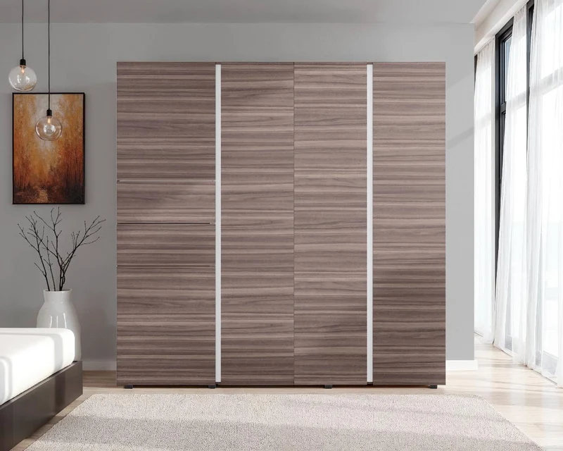 Clóset Antalya 200x200, Avellana y Blanco, con 5 Puertas Abatibles