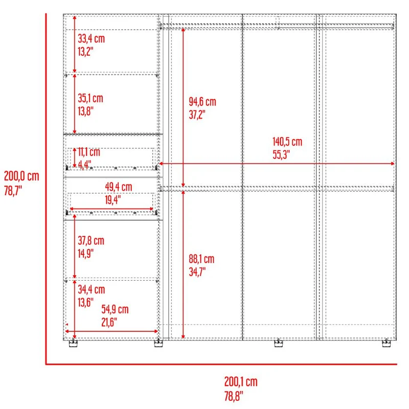 Clóset Antalya 200x200, Avellana y Blanco, con 5 Puertas Abatibles