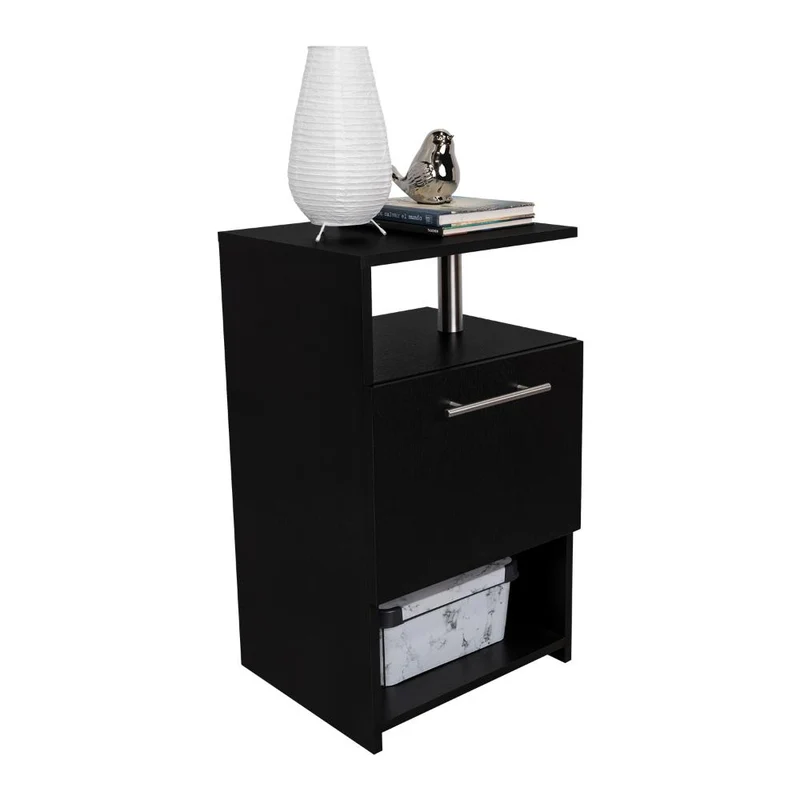 Mesa de Noche Alta Jena, Wengue, con Cajón para Guardar Objetos
