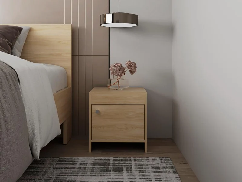 Mesa de Noche Tutto, Fresno Europeo y Wengue, con Cajón para Guardar Objetos Ideal para Espacios Reducidos