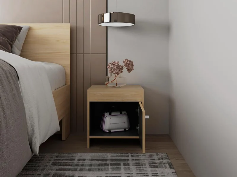 Mesa de Noche Tutto, Fresno Europeo y Wengue, con Cajón para Guardar Objetos Ideal para Espacios Reducidos