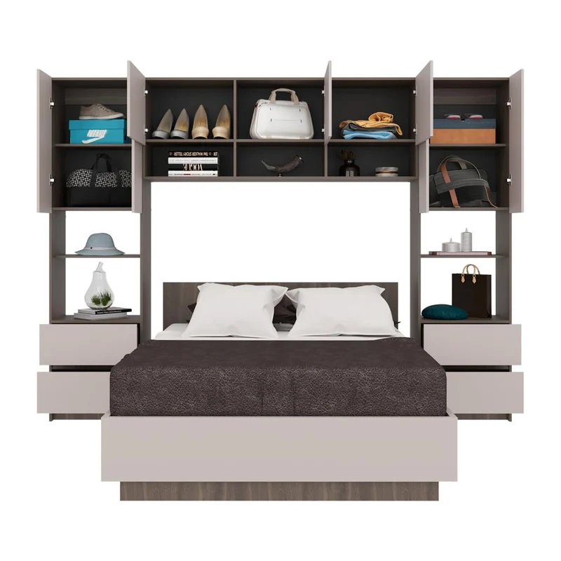 Cama con Clóset Deni, Milán y Capri, Incluye Tendido de Tablas y Clóset con Amplios Espacios de Almacenamiento