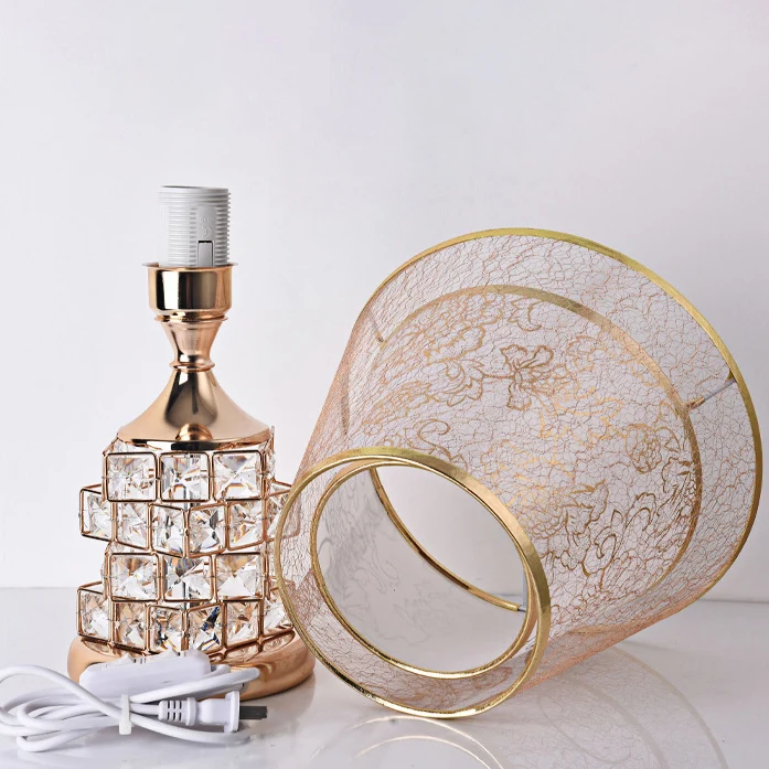 Traditional European Cone Lampshade Aluminum Crystal 1-Light Table Lamp For Bedroom