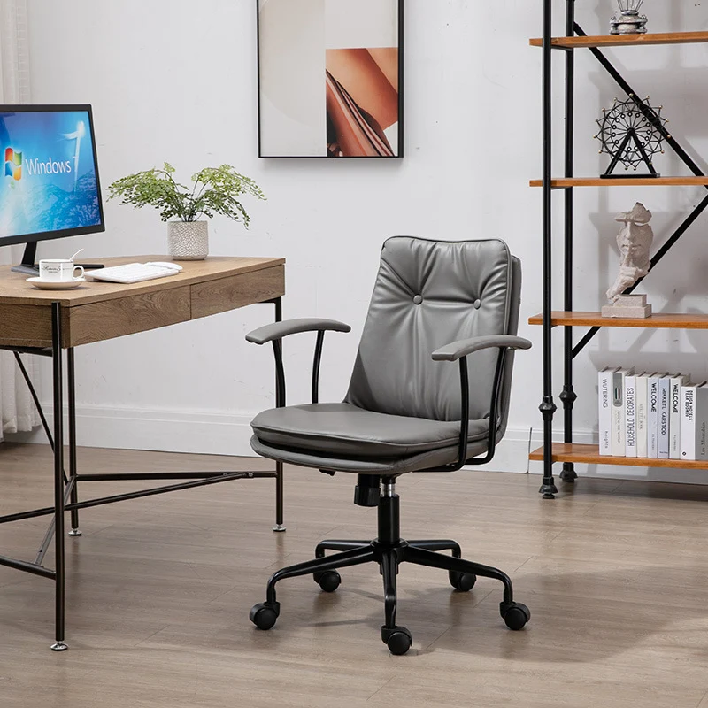 Contemporary Scandinavian Square Cat's Paw Leather Metal Desk Chair Armrests Backrest For Home Office