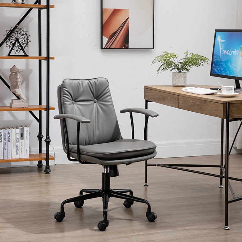 Contemporary Scandinavian Square Cat's Paw Leather Metal Desk Chair Armrests Backrest For Home Office
