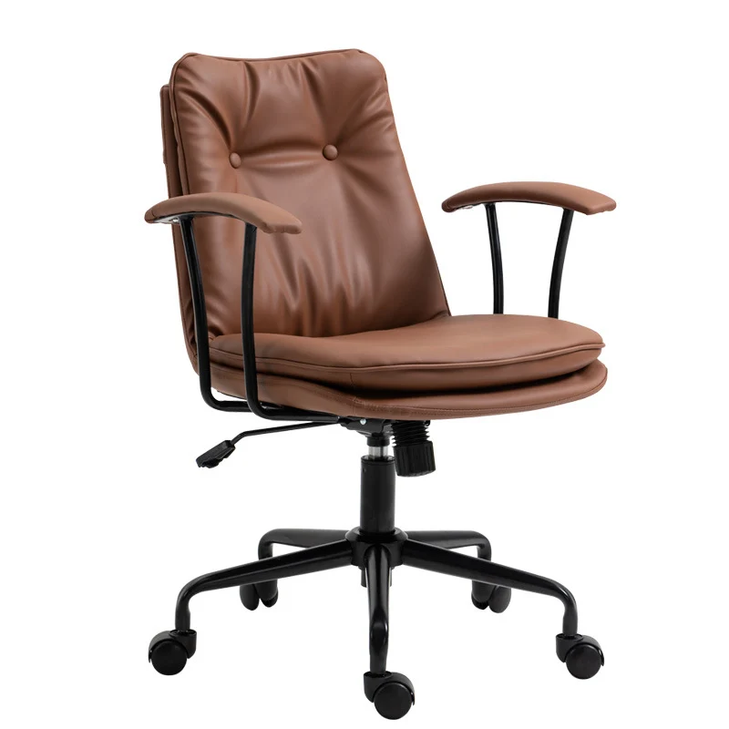 Contemporary Scandinavian Square Cat's Paw Leather Metal Desk Chair Armrests Backrest For Home Office