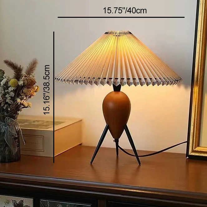 Contemporary Retro Umbrella Fabric Lampshade Wood Base 1 - Light Table Lamp For Living Room