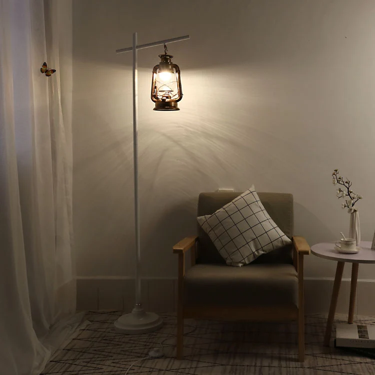 Contemporary Simplicity Kettle Shape Iron Glass Lampshade 1 - Light Standing Floor Lamp For Living Room