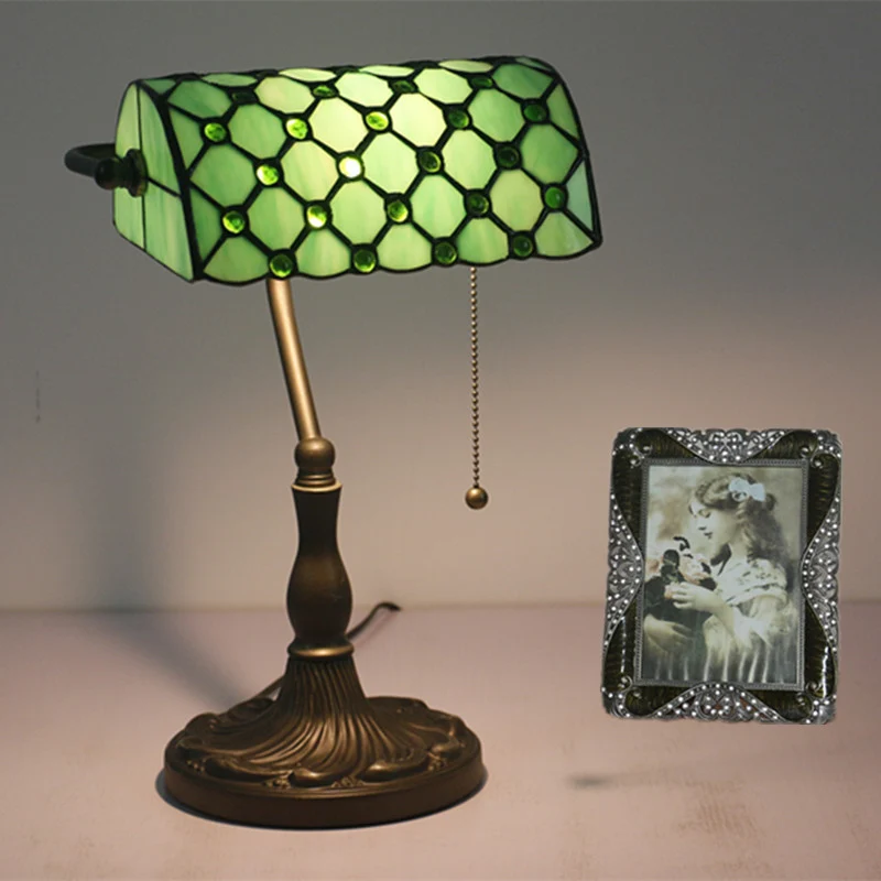 Traditional Tiffany Rectangle Half Cylinder Zinc Stained Glass 1-Light Table Lamp For Bedroom