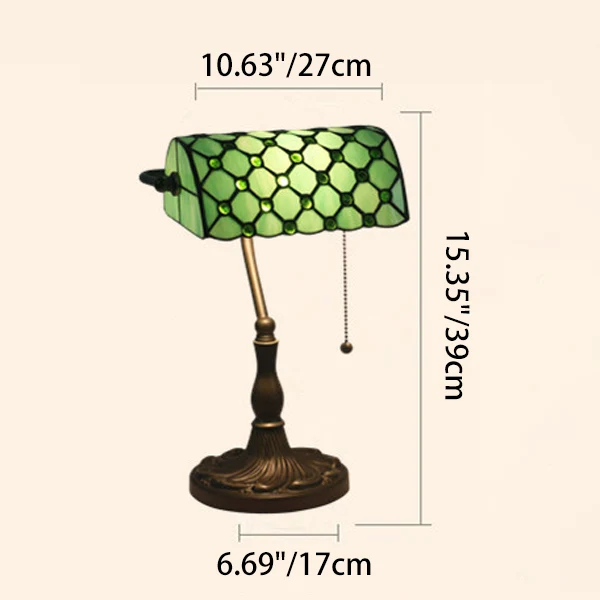 Traditional Tiffany Rectangle Half Cylinder Zinc Stained Glass 1-Light Table Lamp For Bedroom
