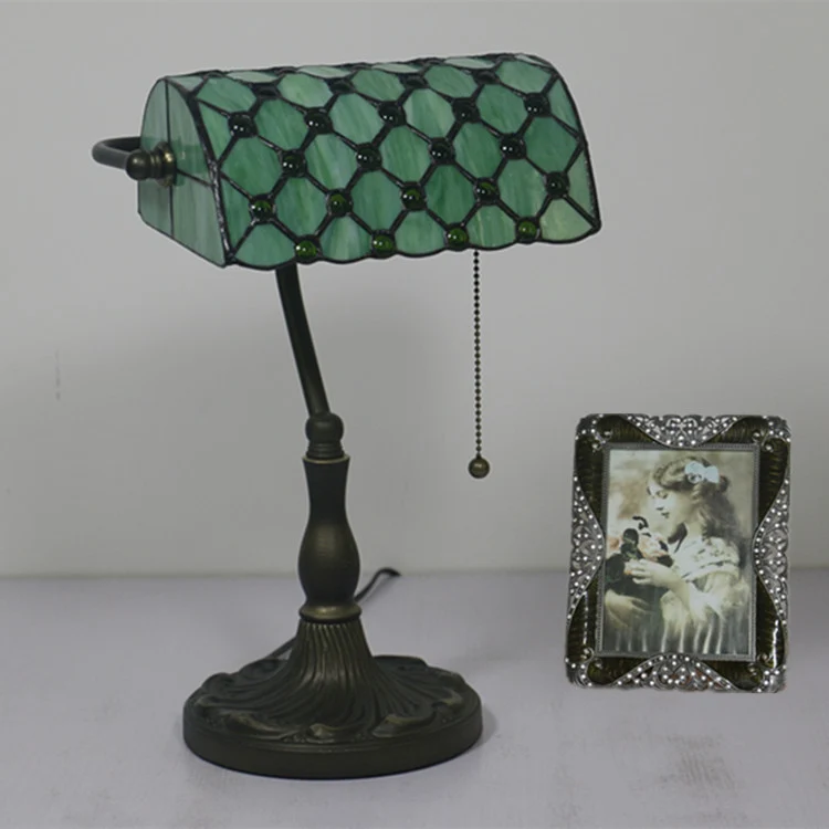 Traditional Tiffany Rectangle Half Cylinder Zinc Stained Glass 1-Light Table Lamp For Bedroom