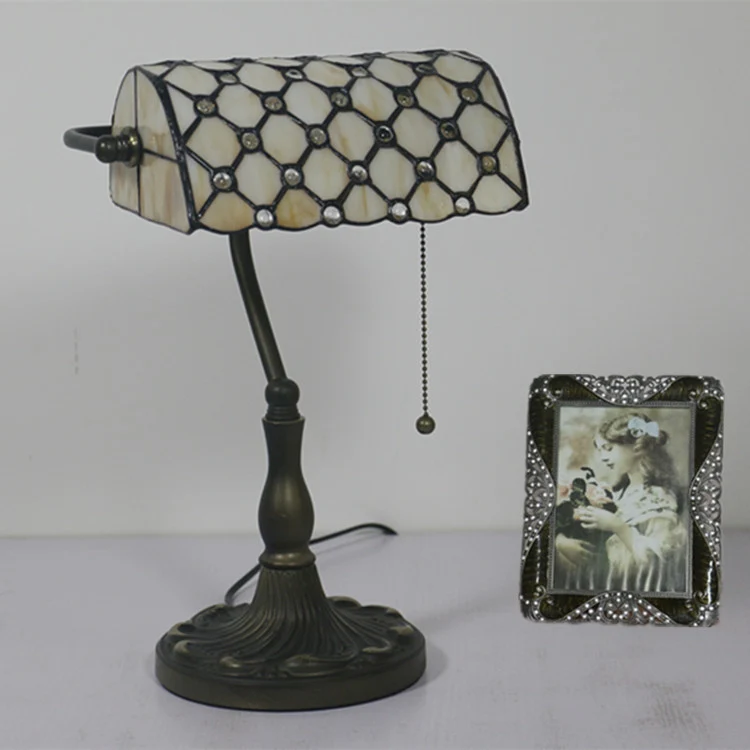 Traditional Tiffany Rectangle Half Cylinder Zinc Stained Glass 1-Light Table Lamp For Bedroom